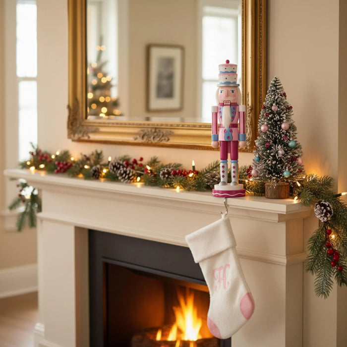 Pink Nutcracker Christmas Decoration – Pastel Holiday Decor, Ballet-Inspired Gift, Candyland Christmas Figurine