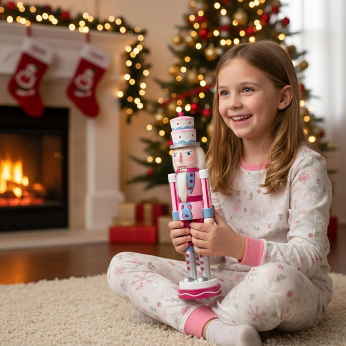 Pink Nutcracker Christmas Decoration – Pastel Holiday Decor, Ballet-Inspired Gift, Candyland Christmas Figurine