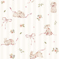 Pink Rabbits & Bows on Stripes Wallpaper