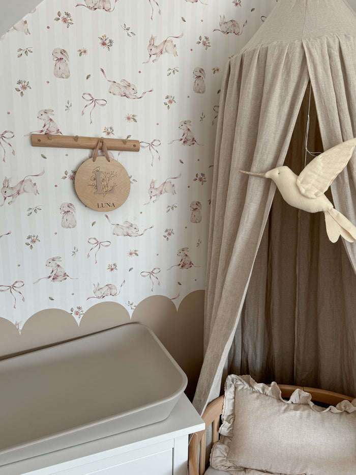 Pink Rabbits & Bows on Stripes Wallpaper