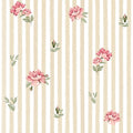 Pink Roses on Stripes Wallpaper