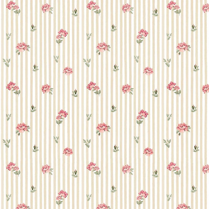 Pink Roses on Stripes Wallpaper
