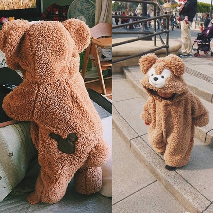 Plush Bear Baby Hooded Romper