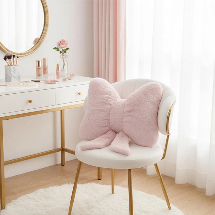 Plush Bow Pillow for Glam, Girly Bedrooms Pink White Black Bow Cushion