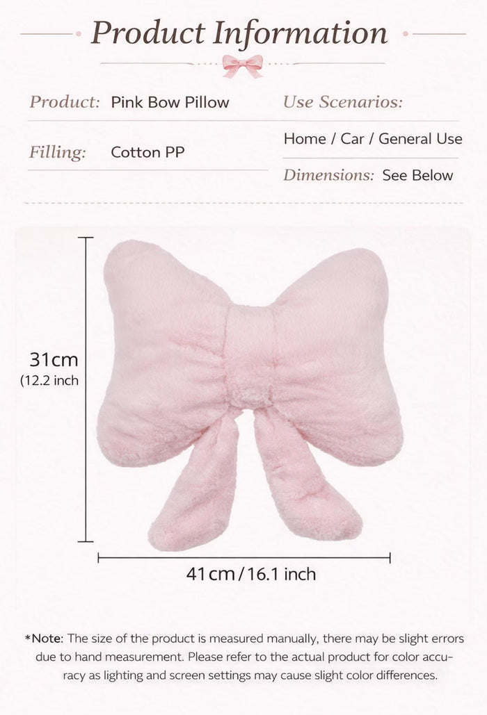 Plush Bow Pillow for Glam, Girly Bedrooms Pink White Black Bow Cushion