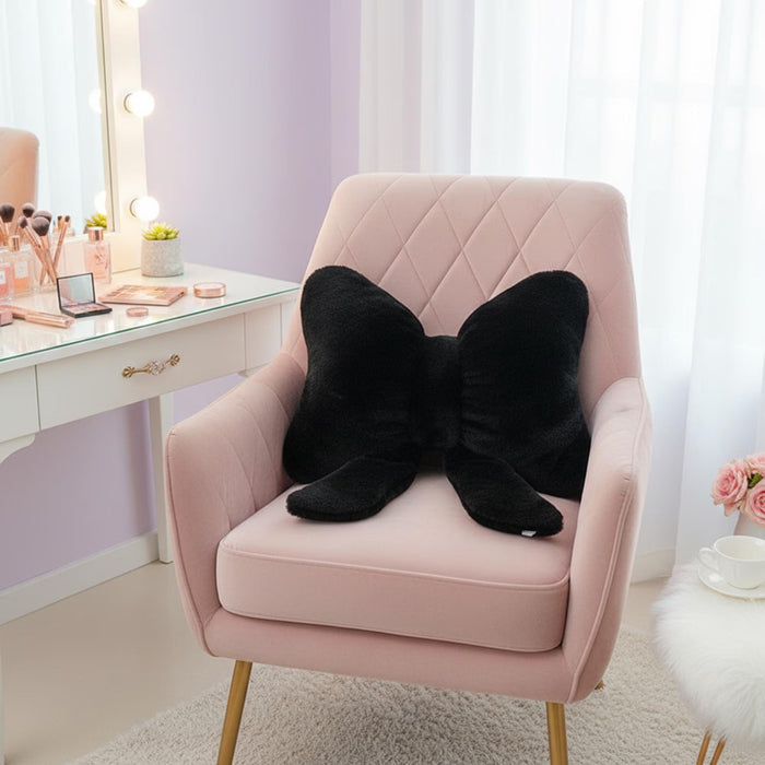 Plush Bow Pillow for Glam, Girly Bedrooms Pink White Black Bow Cushion