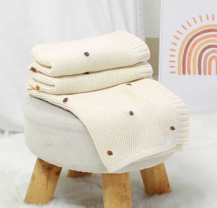 Pom Pom Knitted Baby Blanket - Cozy Nursery