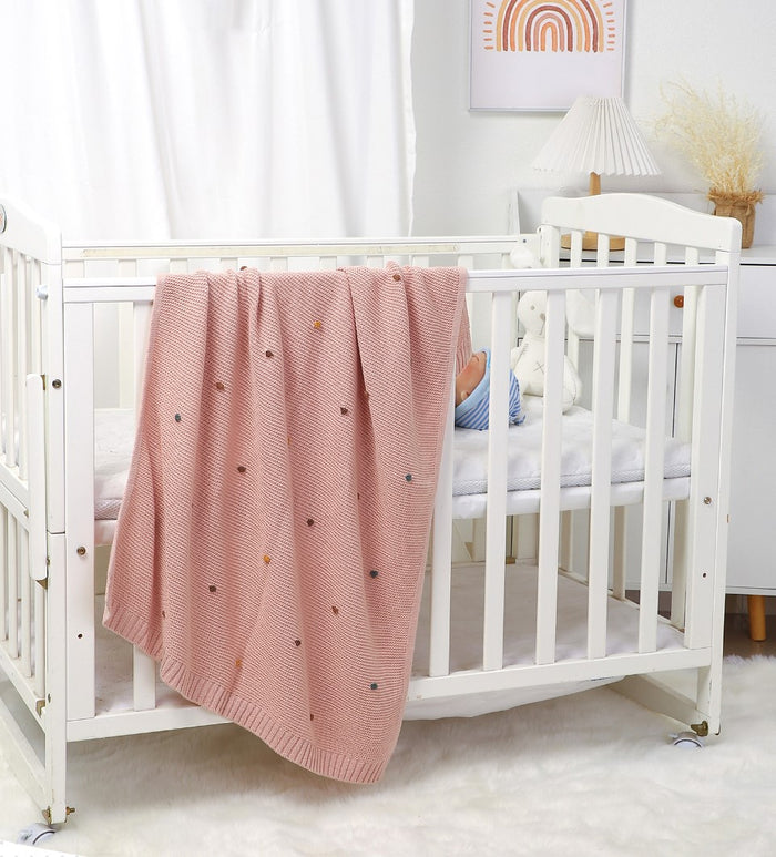 Pom Pom Knitted Baby Blanket - Cozy Nursery