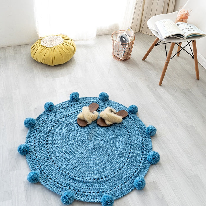 Pompom Hand Knitted Carpet - Cozy Nursery