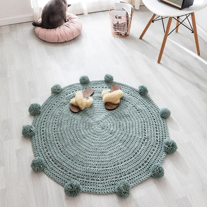 Pompom Hand Knitted Carpet - Cozy Nursery