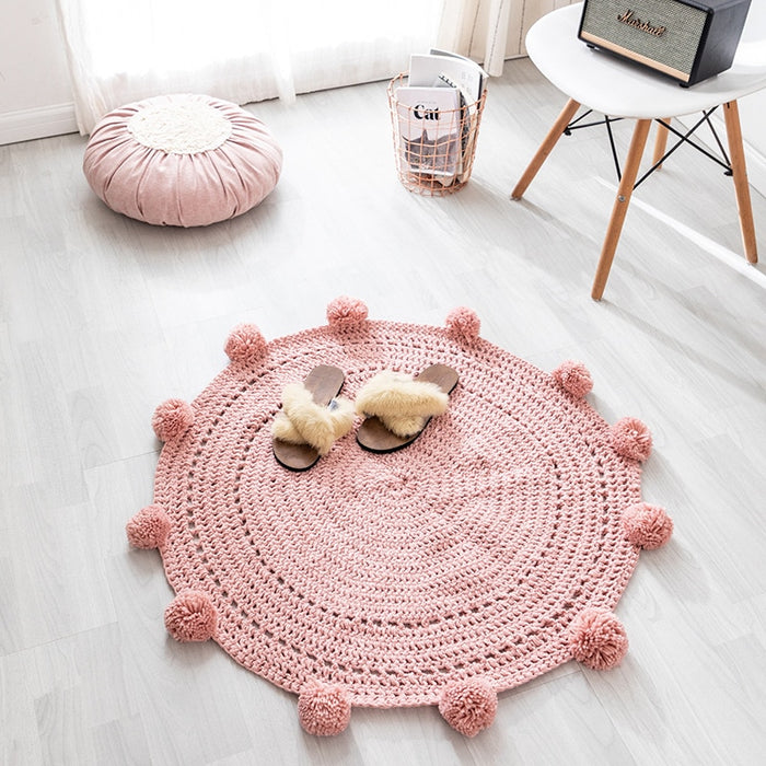 Pompom Hand Knitted Carpet - Cozy Nursery