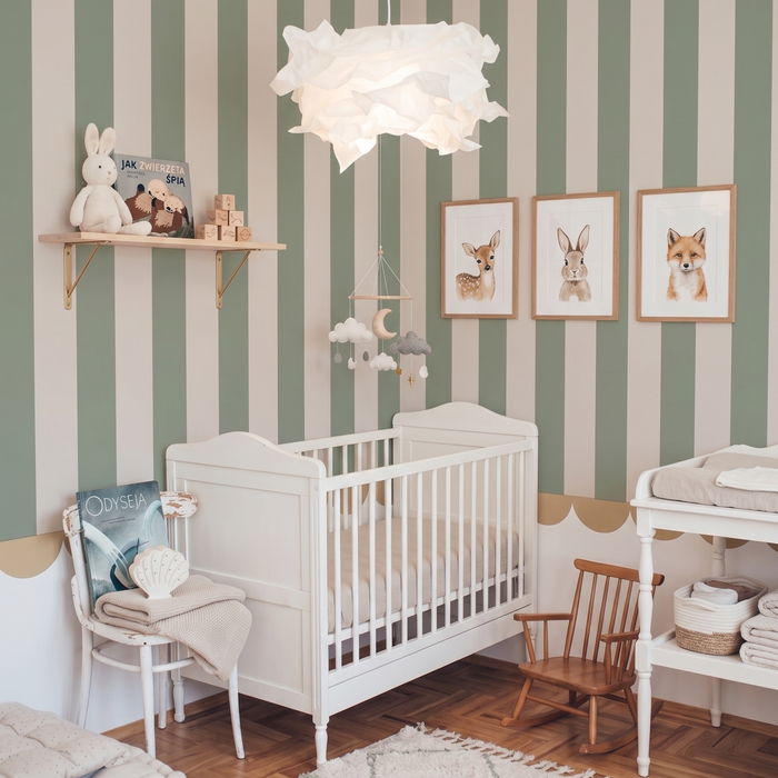 Portofino Stripes Green Nursery Wallpaper - Cozy Nursery