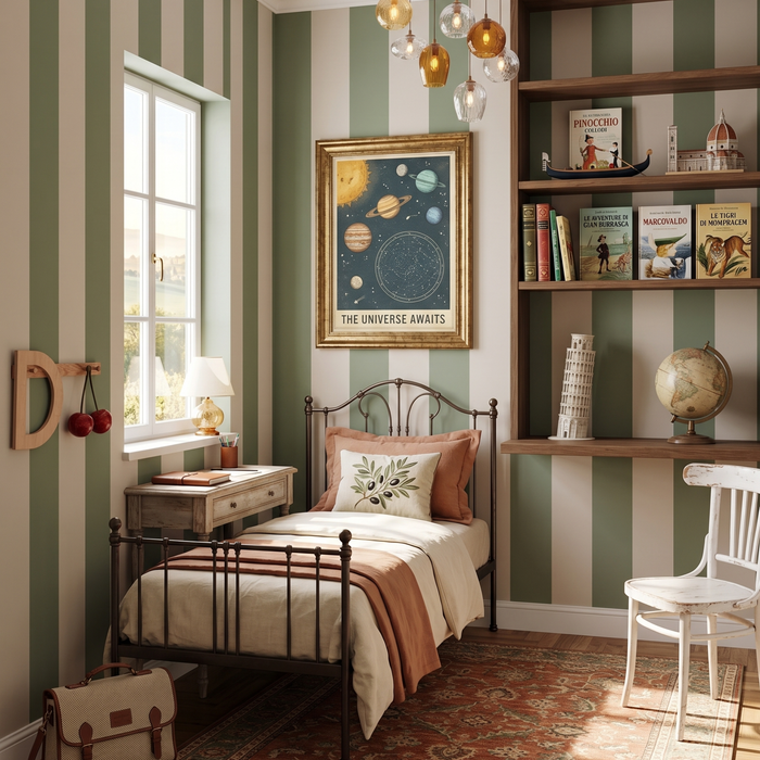 Portofino Stripes Green Nursery Wallpaper - Cozy Nursery
