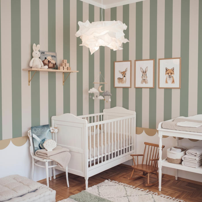 Portofino Stripes Green Nursery Wallpaper - Cozy Nursery