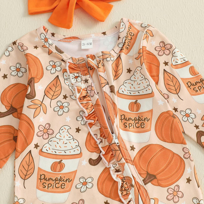 Pumpkin Baby Girl Boy Footie Romper One Piece Jumpsuit Sleeper Infant Clothes