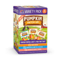 The Weruva Pumpkin Pumpkin, What's Your Function?! Variety Pack includes 12 pouches with flavors like pureed pumpkin, pumpkin with coconut oil & flaxseeds, and pumpkin with ginger & turmeric for digestive support in dogs and cats.