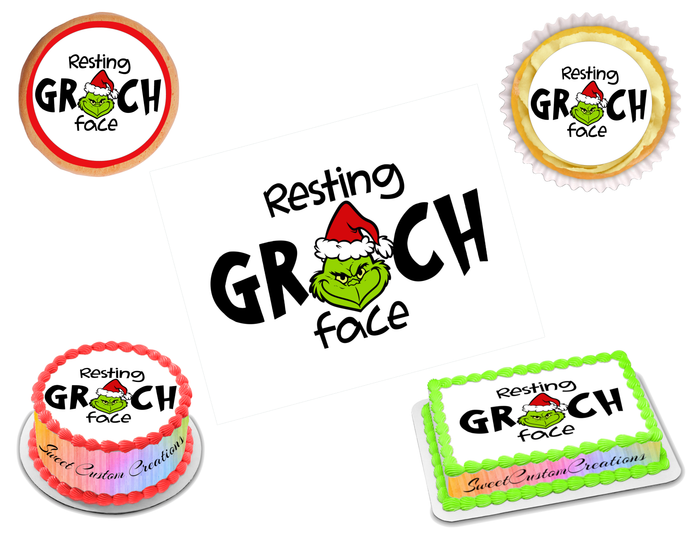 Resting Grinch Face Edible Image Frosting Sheet #21 (70+ sizes)