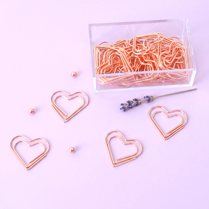 Rose Gold Heart Shaped Paper Clips - Set of 20