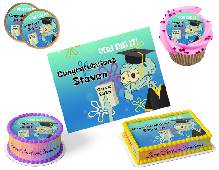 Squidward Graduation Edible Image Frosting Sheet #80 (80+ sizes)