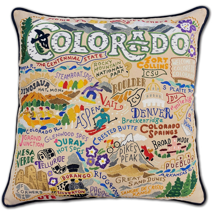 State of Colorado Hand-Embroidered Pillow