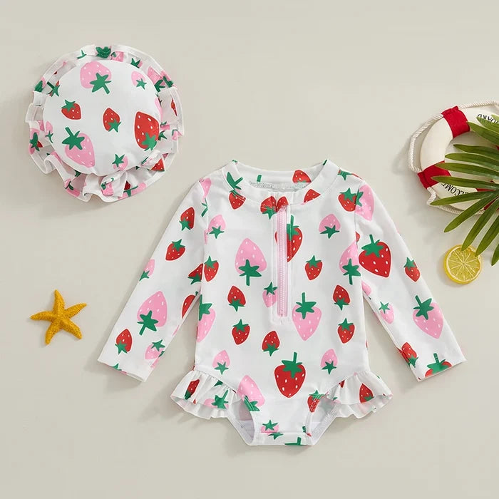 Strawberry & Flowers Girls Swimsuits - Cozy Nursery