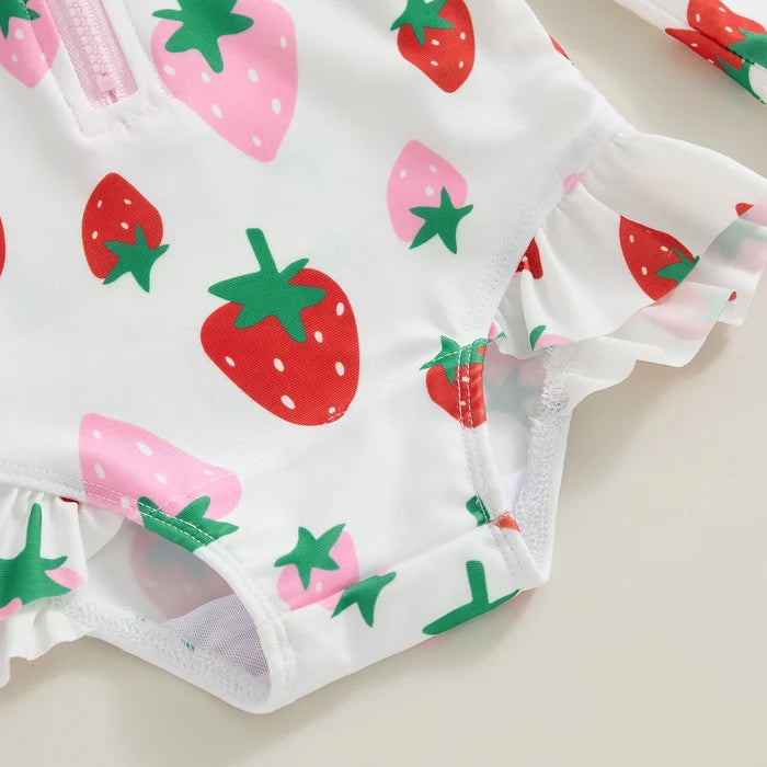 Strawberry & Flowers Girls Swimsuits - Cozy Nursery