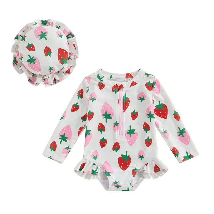 Strawberry & Flowers Girls Swimsuits - Cozy Nursery