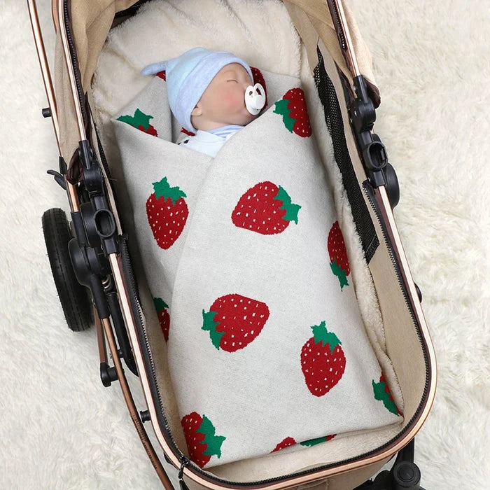 Strawberry Infant Knitted Baby Blanket - Cozy Nursery
