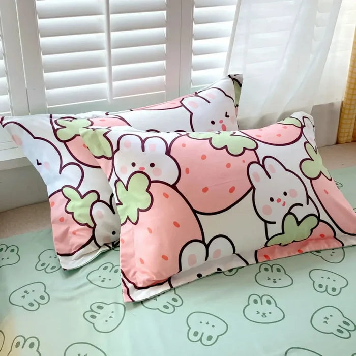 Strawberry Rabbit Flower Duvet Cover Set - Cozy Nursery