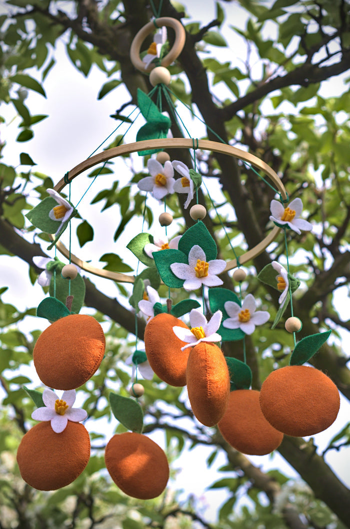 Tangerine Orange Felt Crib Mobile, Clementine Nursery