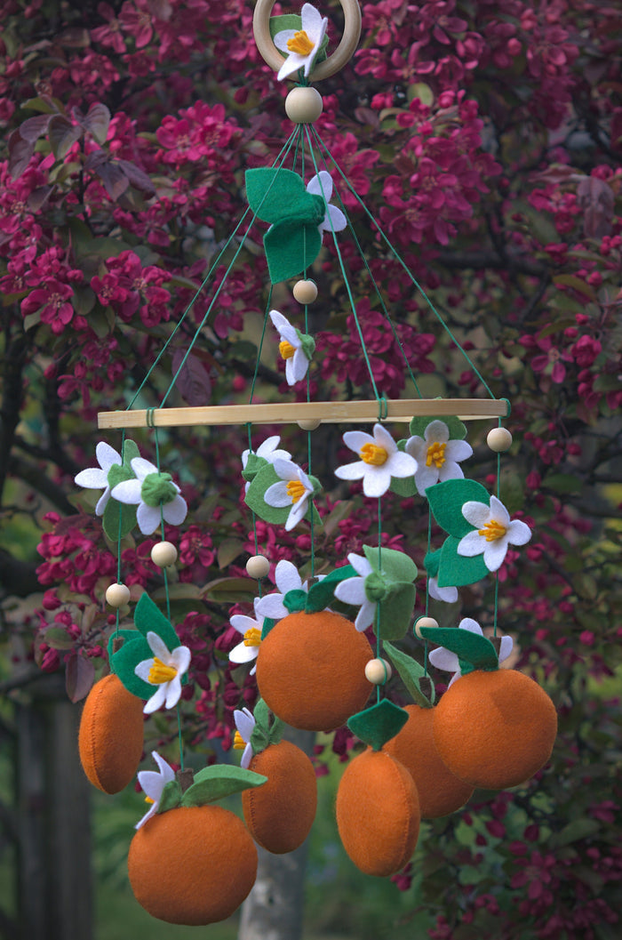 Tangerine Orange Felt Crib Mobile, Clementine Nursery