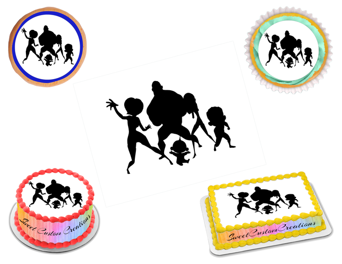 The Incredibles Family Silhouette Edible Image Frosting Sheet #2 (70+ sizes)