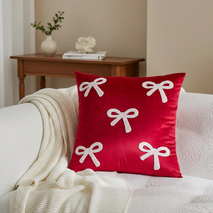 Velvet Bow Cushion Cover – Luxury Decorative St Valentines Pillow for Cozy Modern Homes