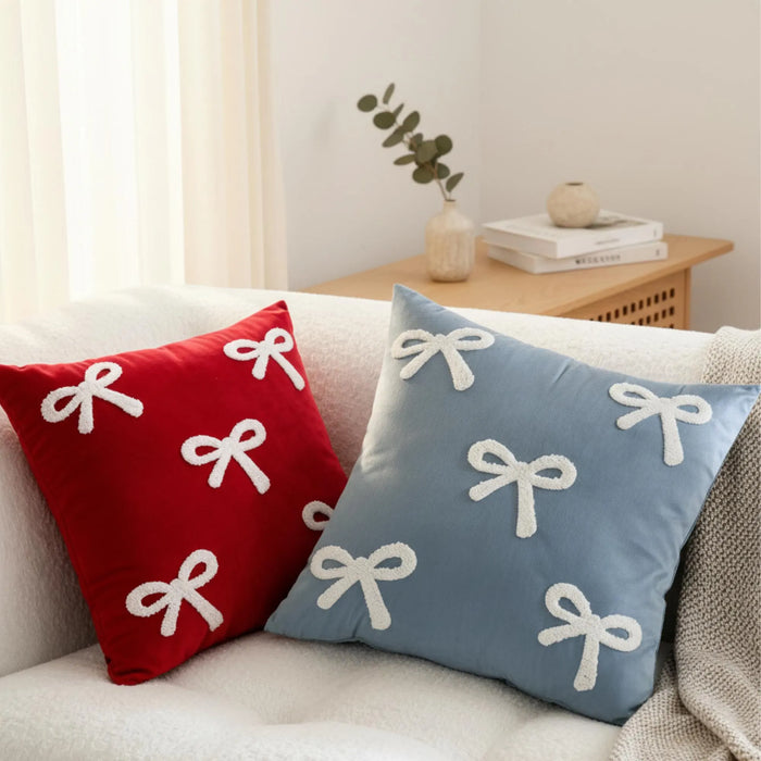 Velvet Bow Cushion Cover – Luxury Decorative St Valentines Pillow for Cozy Modern Homes