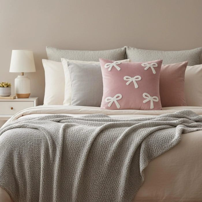 Velvet Bow Cushion Cover – Luxury Decorative St Valentines Pillow for Cozy Modern Homes
