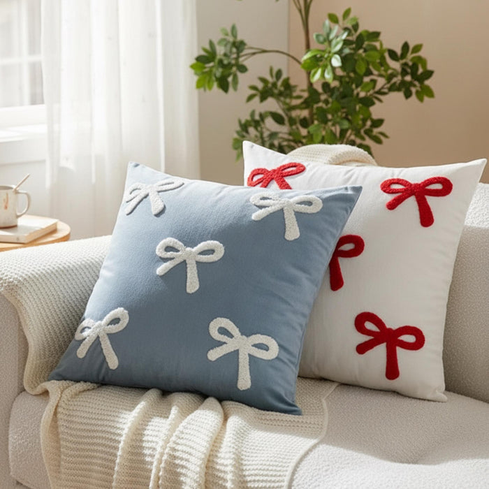 Velvet Bow Cushion Cover – Luxury Decorative St Valentines Pillow for Cozy Modern Homes