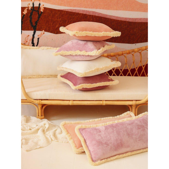 "Apricot" soft velvet cushion with fringe - Moi Mili