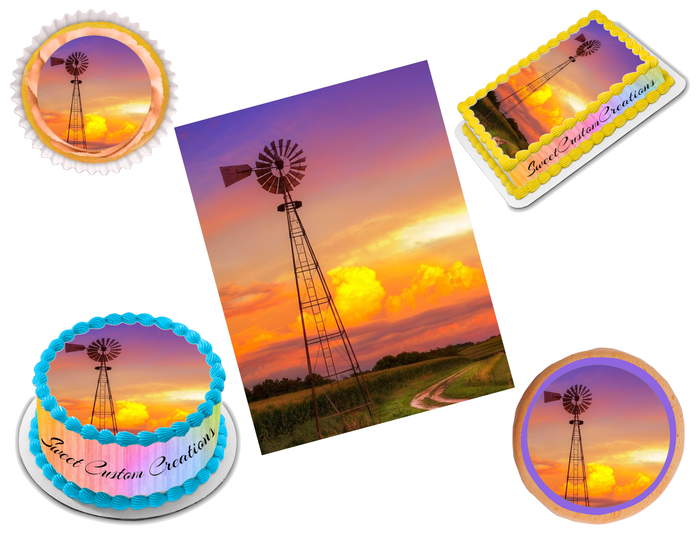Windpump Windmill Edible Image Frosting Sheet #16 (70+ sizes)