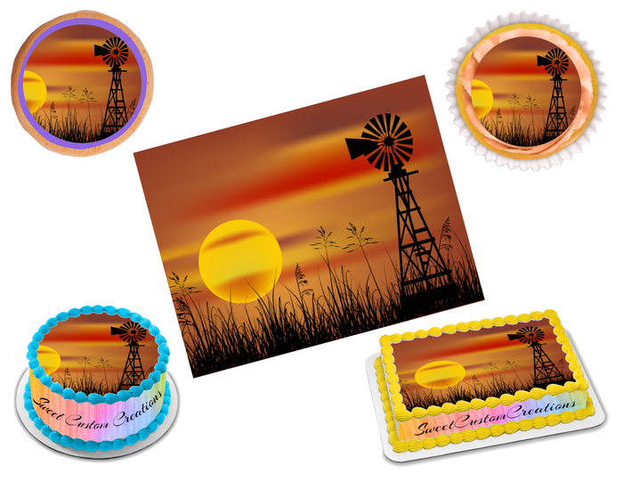 Windpump Windmill Edible Image Frosting Sheet #3 (70+ sizes)