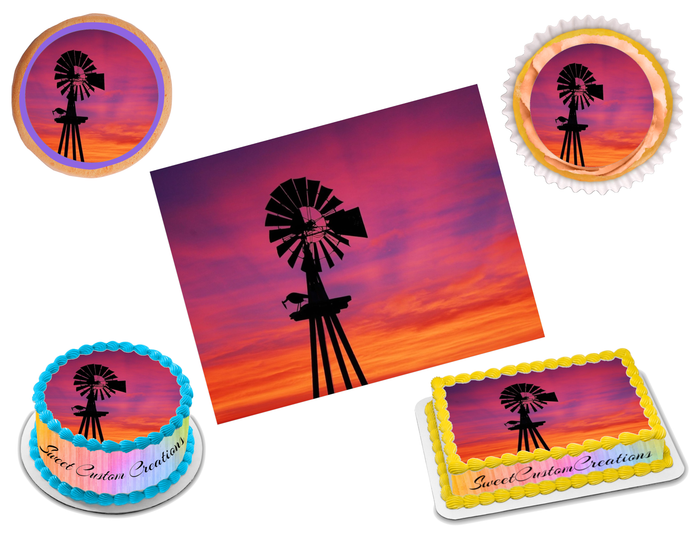 Windpump Windmill Edible Image Frosting Sheet #8 (70+ sizes)