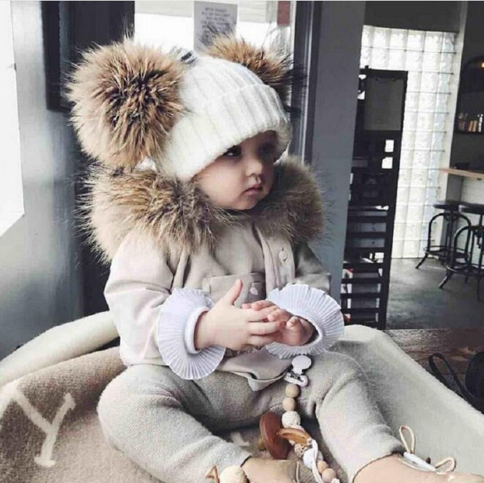 Winter Toddler Hat with Double Pompoms - Cozy Nursery