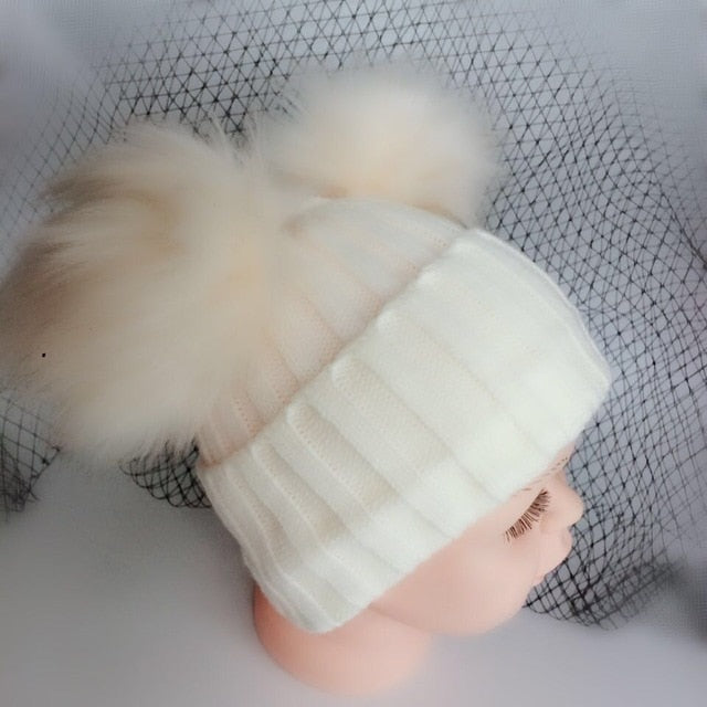 Winter Toddler Hat with Double Pompoms - Cozy Nursery