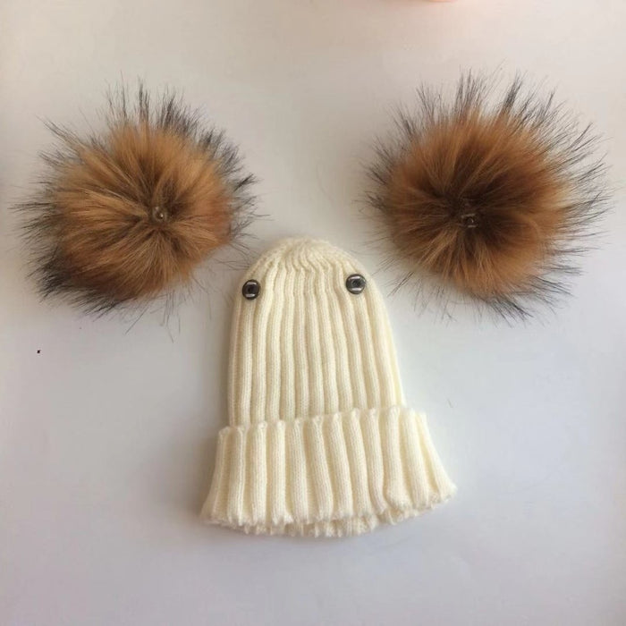 Winter Toddler Hat with Double Pompoms - Cozy Nursery