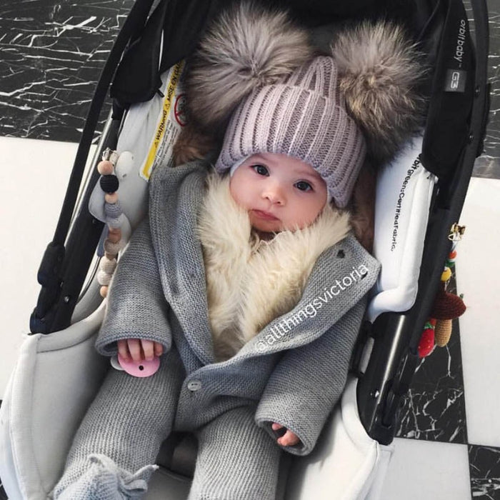 Winter Toddler Hat with Double Pompoms - Cozy Nursery