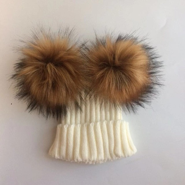 Winter Toddler Hat with Double Pompoms - Cozy Nursery