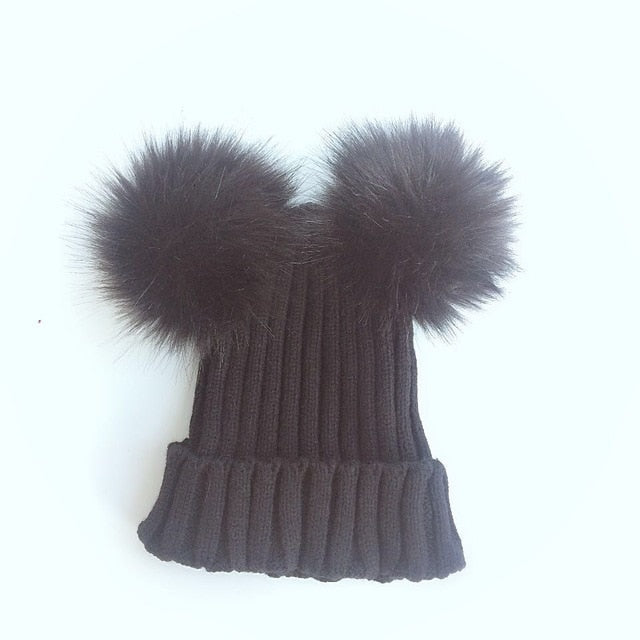 Winter Toddler Hat with Double Pompoms - Cozy Nursery