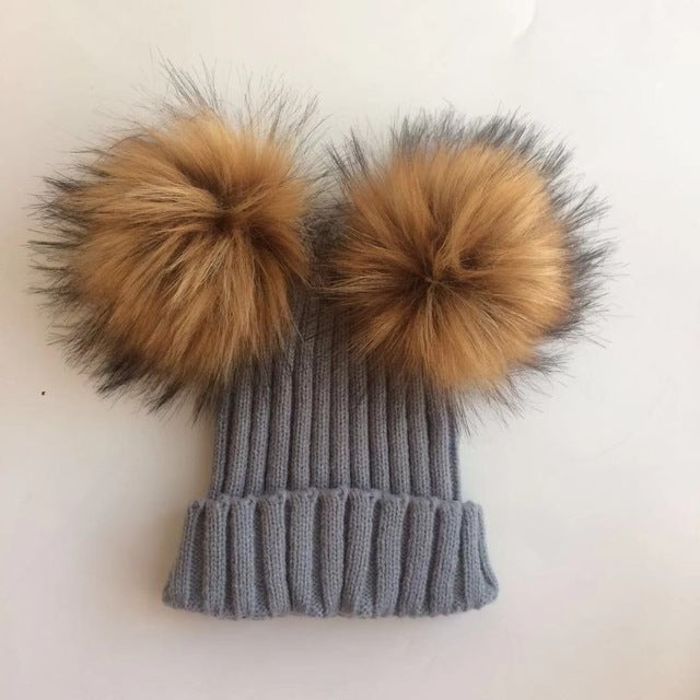 Winter Toddler Hat with Double Pompoms - Cozy Nursery