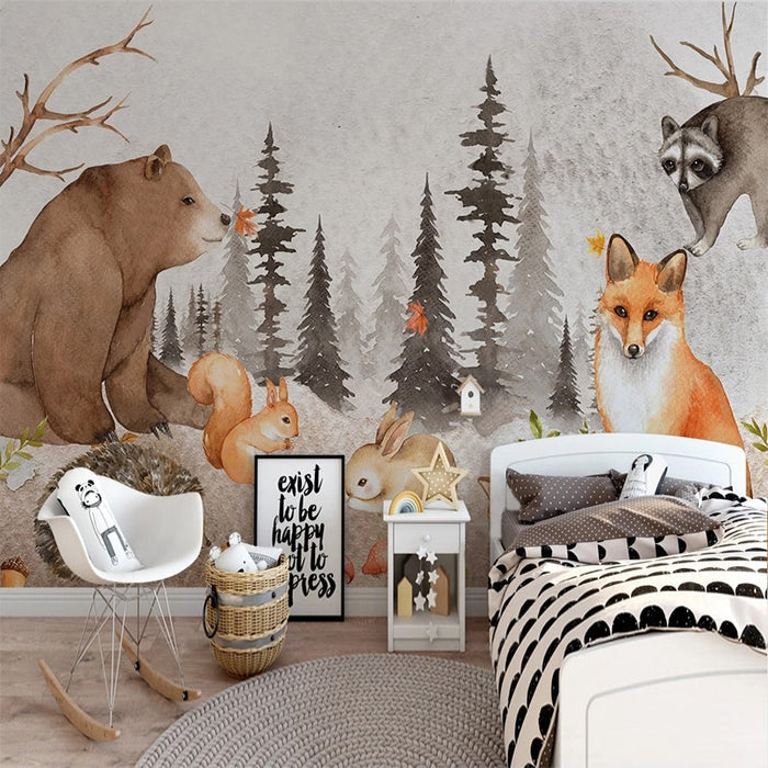 Woodland Nursery Animals Forest Wallpaper