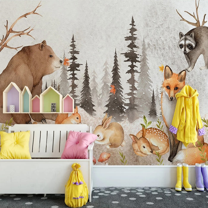 Woodland Nursery Animals Forest Wallpaper